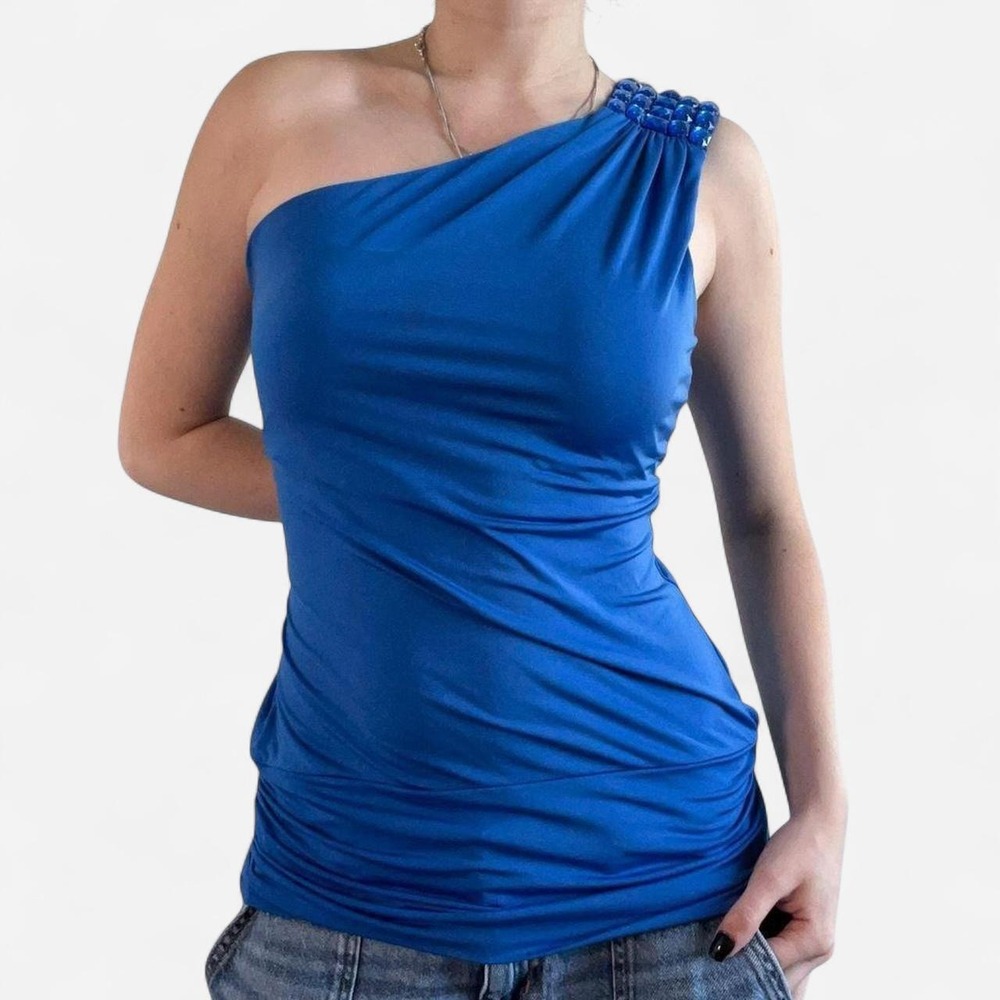 Y2K Love Tease One Shoulder Blue Going Out Top